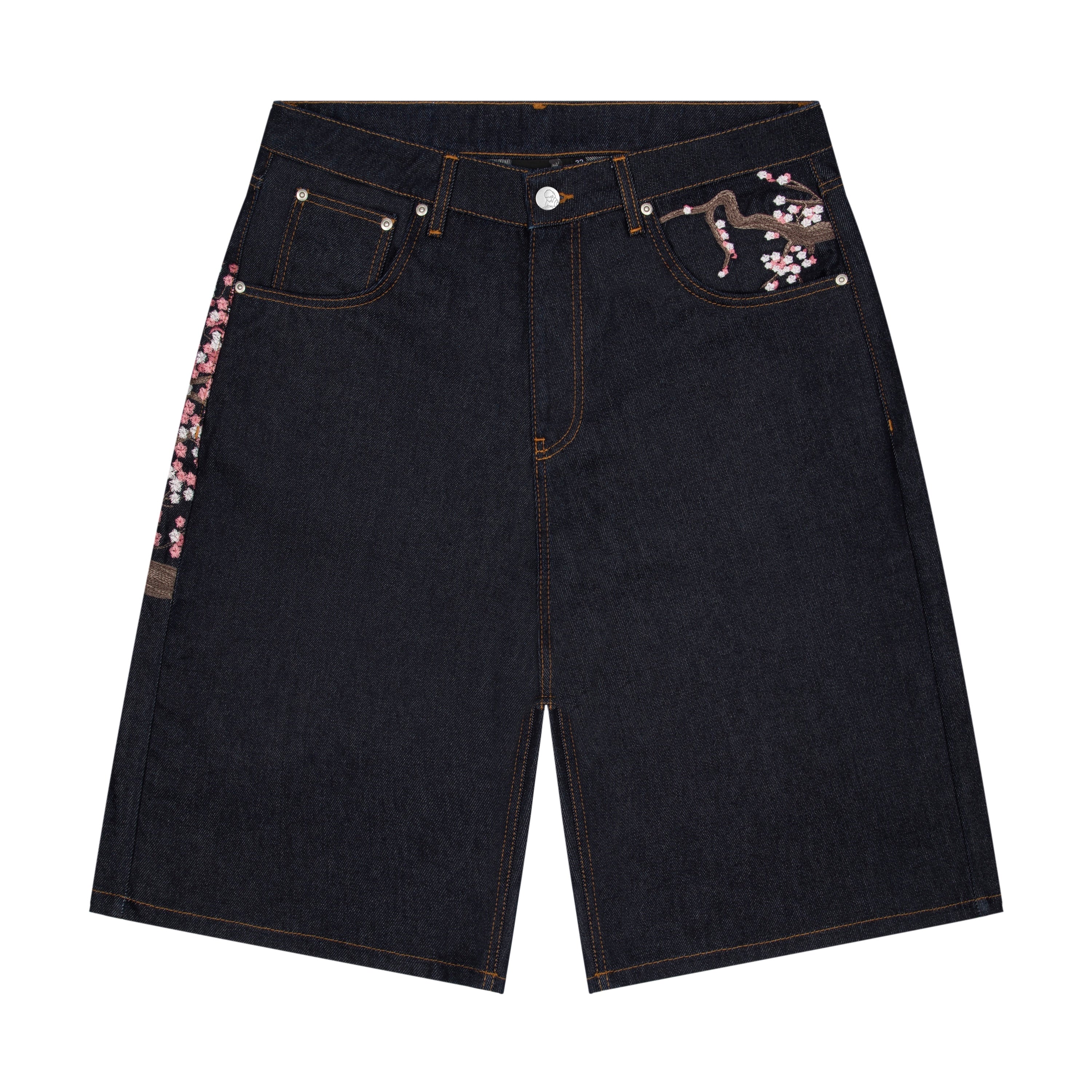 "blossom" indigo raw Jorts - Image 2