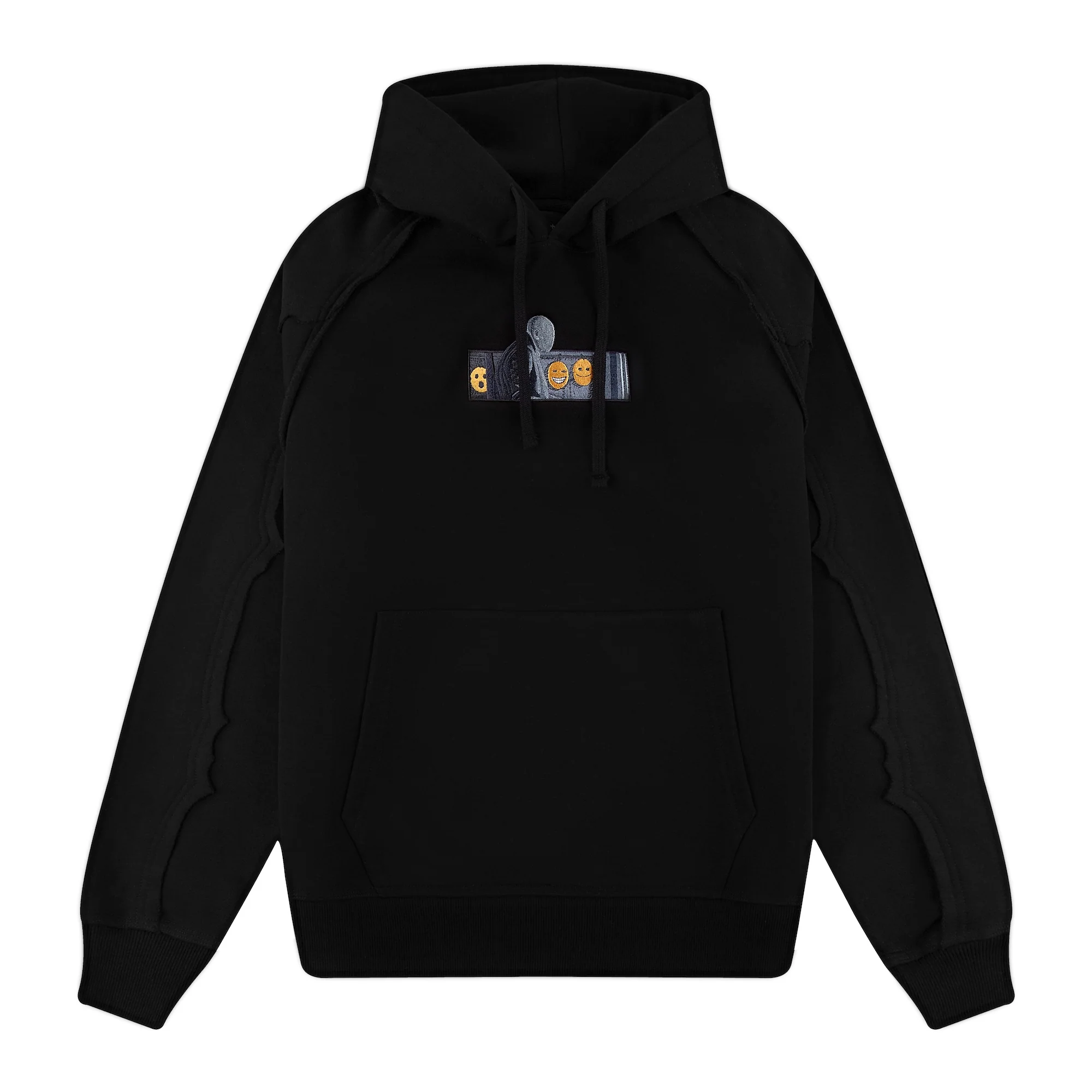 "faces" Hoodie raw edged black